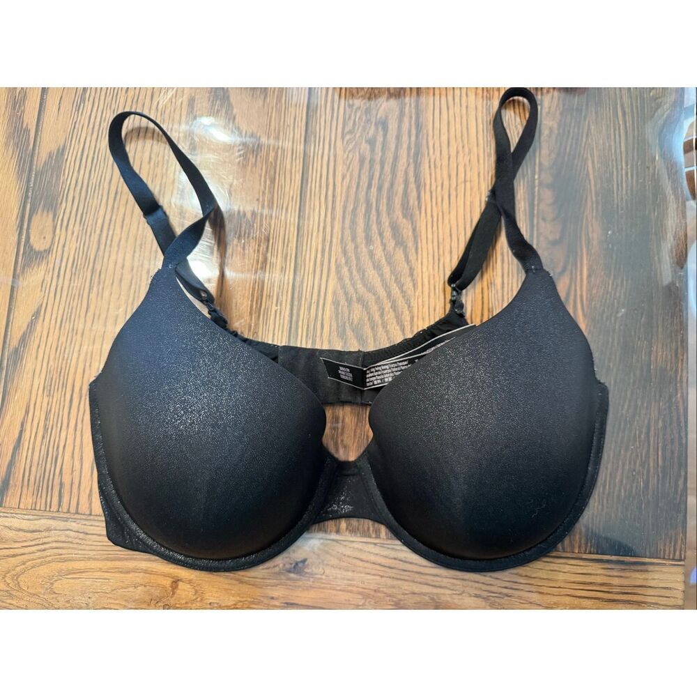 Victoria's Secret Black Glitter Full-Coverage‎ Uplift Semi Demi Bra Size 36D